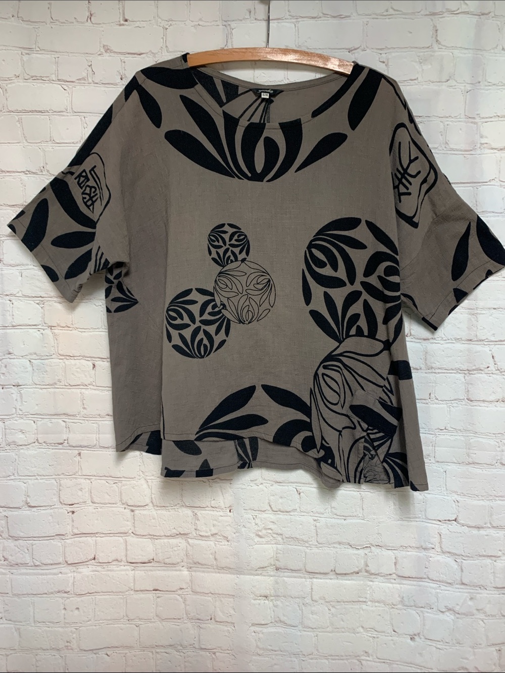 Yasuko Brown Black Lagenlook Cotton Top Tunic Size S M 48”
